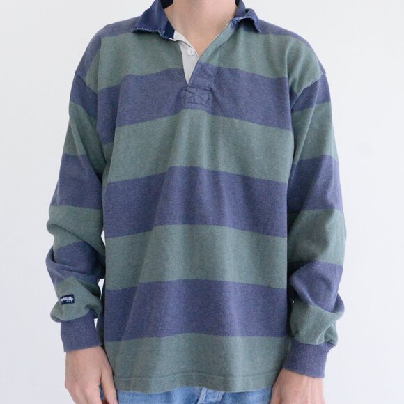 Striped Green and Blue Polo Shirt - Picture 1 of 10
